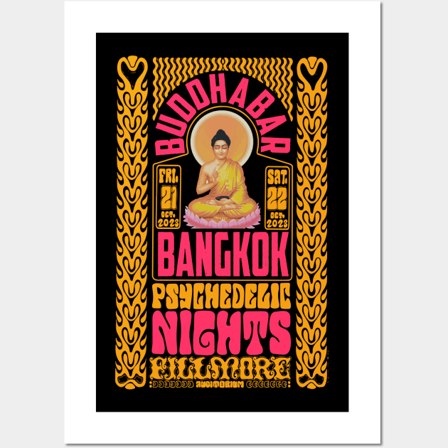 Psychedelic Nights at Bangkok Buddha Bar - Vintage Poster Design Wall Art by Boogosh